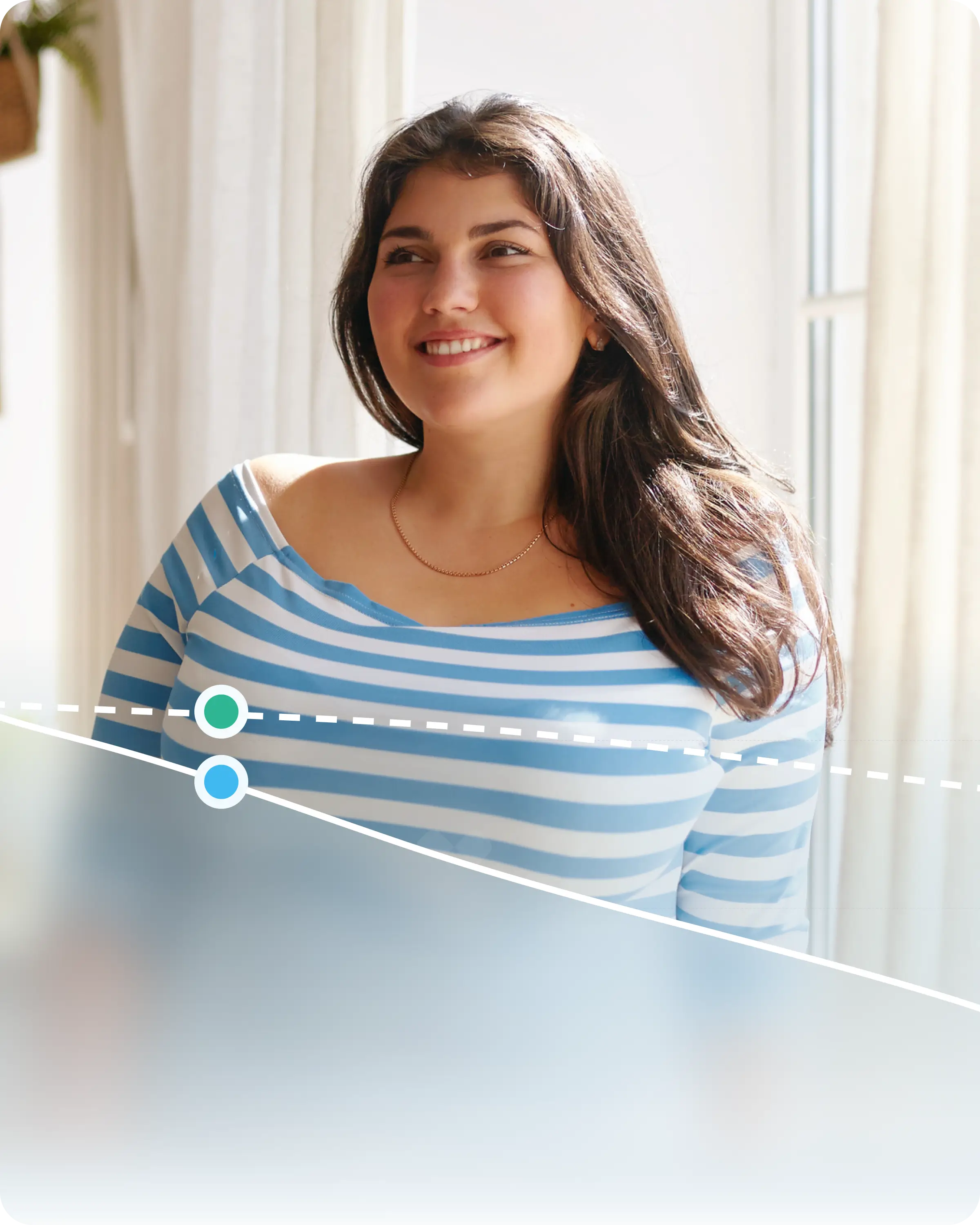 Woman smiling in a bright home setting