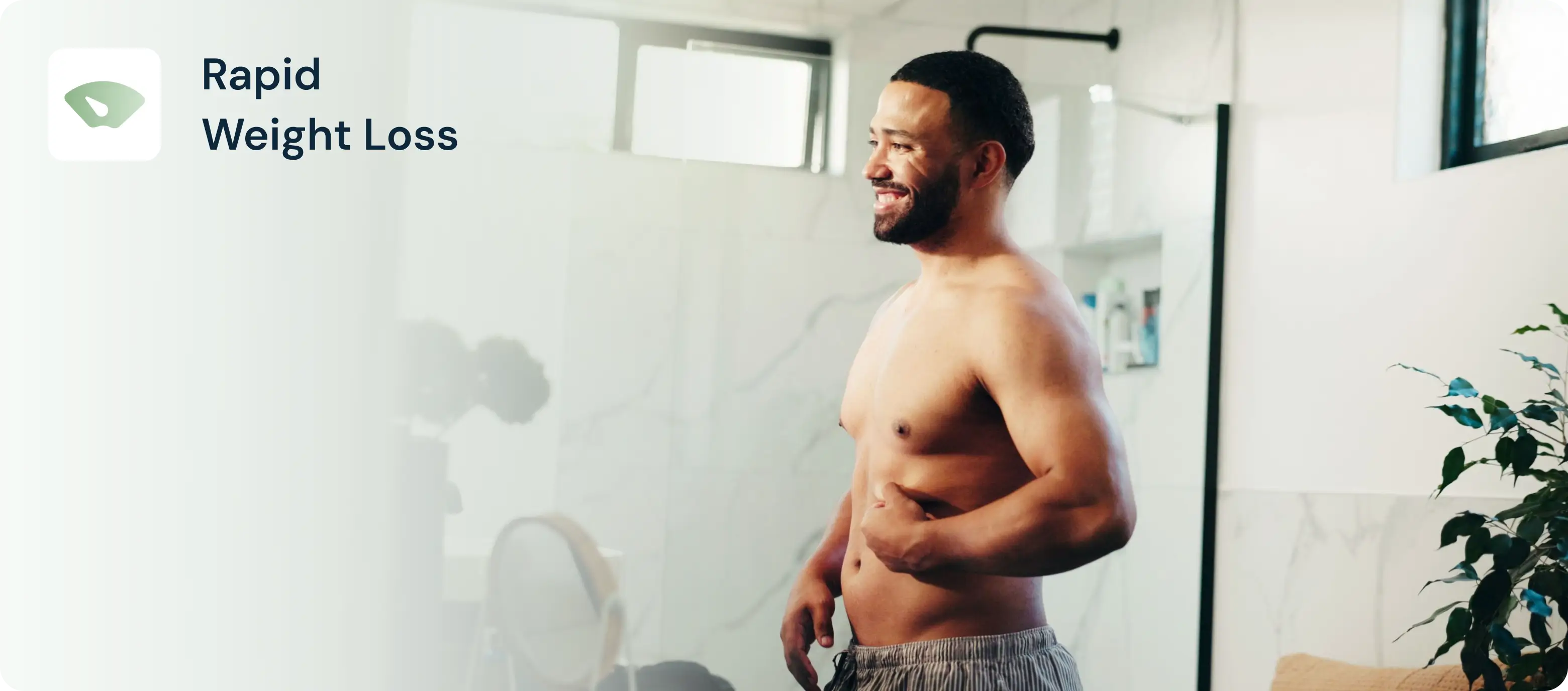 Rapid weight loss: person reviewing progress in a mirror